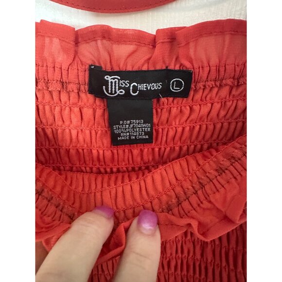 Miss Chievous Coral Smocked Long Sleeve Top With Ruffle Hem & Open Back Size L - Picture 5 of 6